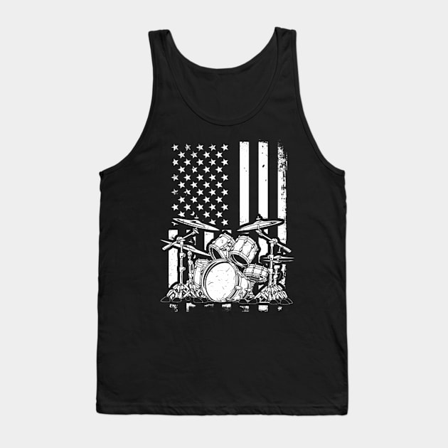 Drum Kit American Flag Drummer Musician Tank Top by FogHaland86